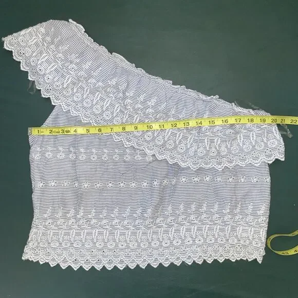 American Eagle Womens Large Asymmetrical One-Shoulder Top Eyelet Cottagecore - Picture 6 of 8